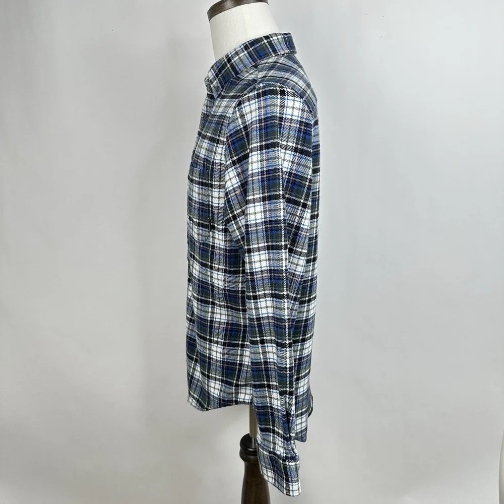 Men's Eddie Bauer Flannel Shirt Tartan Plaid Blue Green Cotton Button Up‎ Sz M